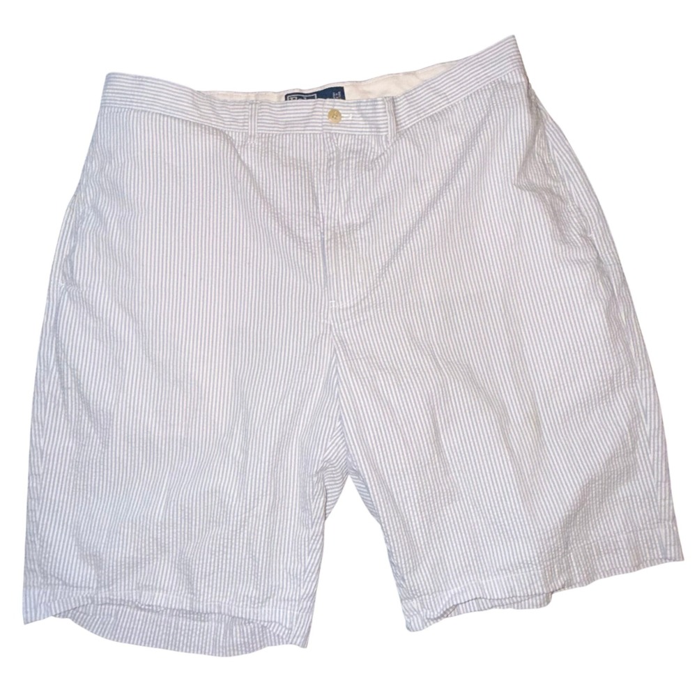 Polo Ralph Lauren Mens Blue White Seersucker Striped Cotton Shorts Size 38 - Picture 2 of 5
